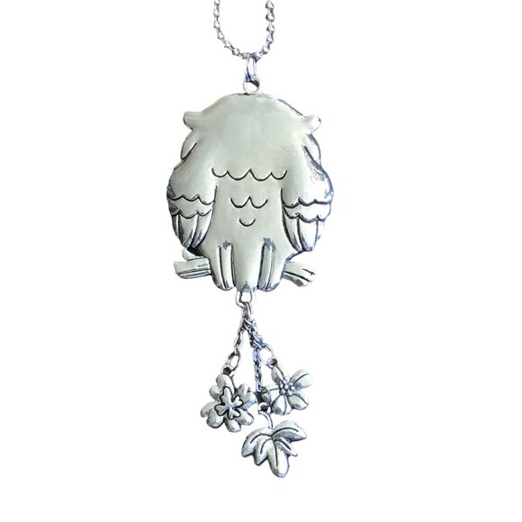 Ganz Silver Tone Owl Car Charm w/ Floral Accents Rear View Mirror Accessory 7" - Picture 4 of 5